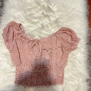 Pink Polka Dot Smocked Crop Top